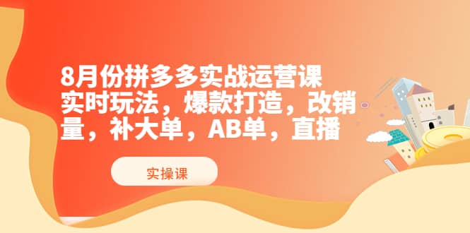 8月份拼多多实战运营课，实时玩法，爆款打造，改销量，补大单，AB单，直播即刻搞钱-网创项目资源站-副业项目-创业项目-搞钱项目即刻搞钱