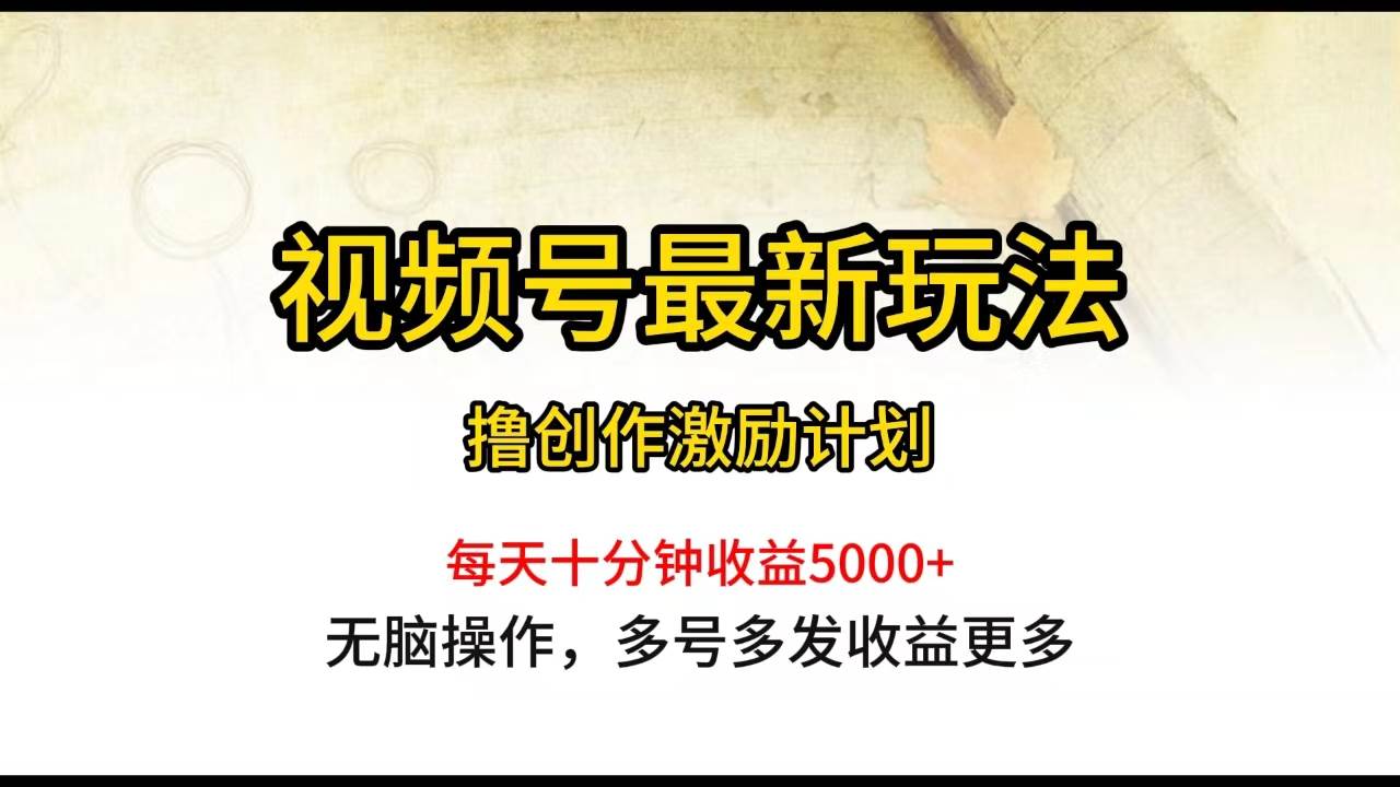 视频号最新玩法，每日一小时月入5000+即刻搞钱-网创项目资源站-副业项目-创业项目-搞钱项目即刻搞钱