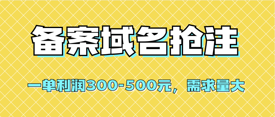 【全网首发】备案域名抢注，一单利润300-500元，需求量大即刻搞钱-网创项目资源站-副业项目-创业项目-搞钱项目即刻搞钱