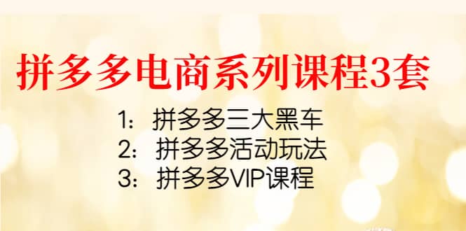拼多多电商系列课程3套：拼多多三大黑车+拼多多活动玩法+拼多多VIP课程即刻搞钱-网创项目资源站-副业项目-创业项目-搞钱项目即刻搞钱