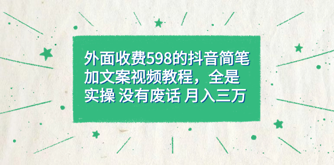 外面收费598抖音简笔加文案教程，全是实操 没有废话 月入三万（教程+资料）即刻搞钱-网创项目资源站-副业项目-创业项目-搞钱项目即刻搞钱