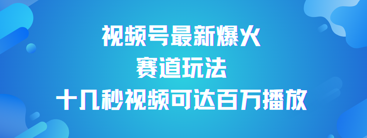 视频号最新爆火赛道玩法，流量巨大，视频制作简单，轻松月入数万即刻搞钱-网创项目资源站-副业项目-创业项目-搞钱项目即刻搞钱