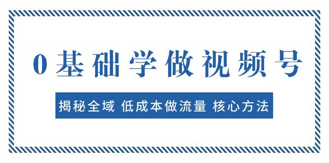 0基础学做视频号：揭秘全域 低成本做流量 核心方法  快速出爆款 轻松变现即刻搞钱-网创项目资源站-副业项目-创业项目-搞钱项目即刻搞钱