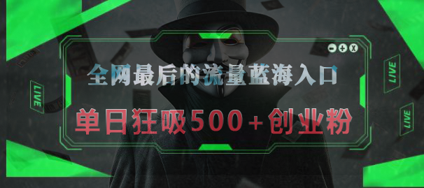 全网最后的流量蓝海入口，半小时引流50+创业粉，单日狂吸500+创业粉即刻搞钱-网创项目资源站-副业项目-创业项目-搞钱项目即刻搞钱