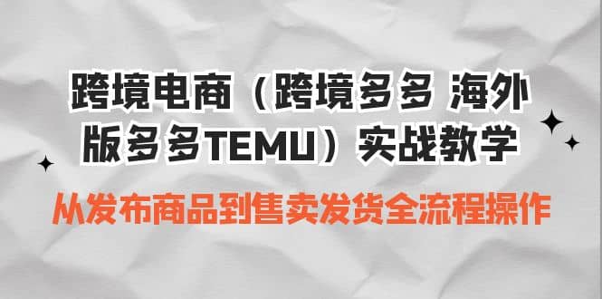 跨境电商（跨境多多 海外版多多TEMU）实操教学 从发布商品到售卖发货全流程即刻搞钱-网创项目资源站-副业项目-创业项目-搞钱项目即刻搞钱