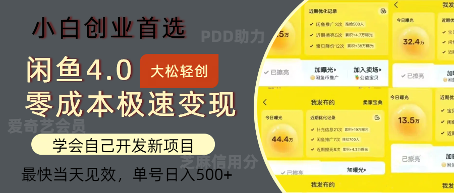 闲鱼0成本极速变现项目，多种变现方式，单号日入500+最新玩法即刻搞钱-网创项目资源站-副业项目-创业项目-搞钱项目即刻搞钱