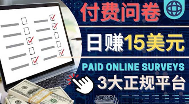 参与付费调查，利用自己的空闲时间完成问卷，适合新手的平台，日赚15美元即刻搞钱-网创项目资源站-副业项目-创业项目-搞钱项目即刻搞钱