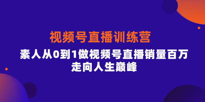 视频号直播训练营，素人从0到1做视频号直播销量百万，走向人生巅峰即刻搞钱-网创项目资源站-副业项目-创业项目-搞钱项目即刻搞钱