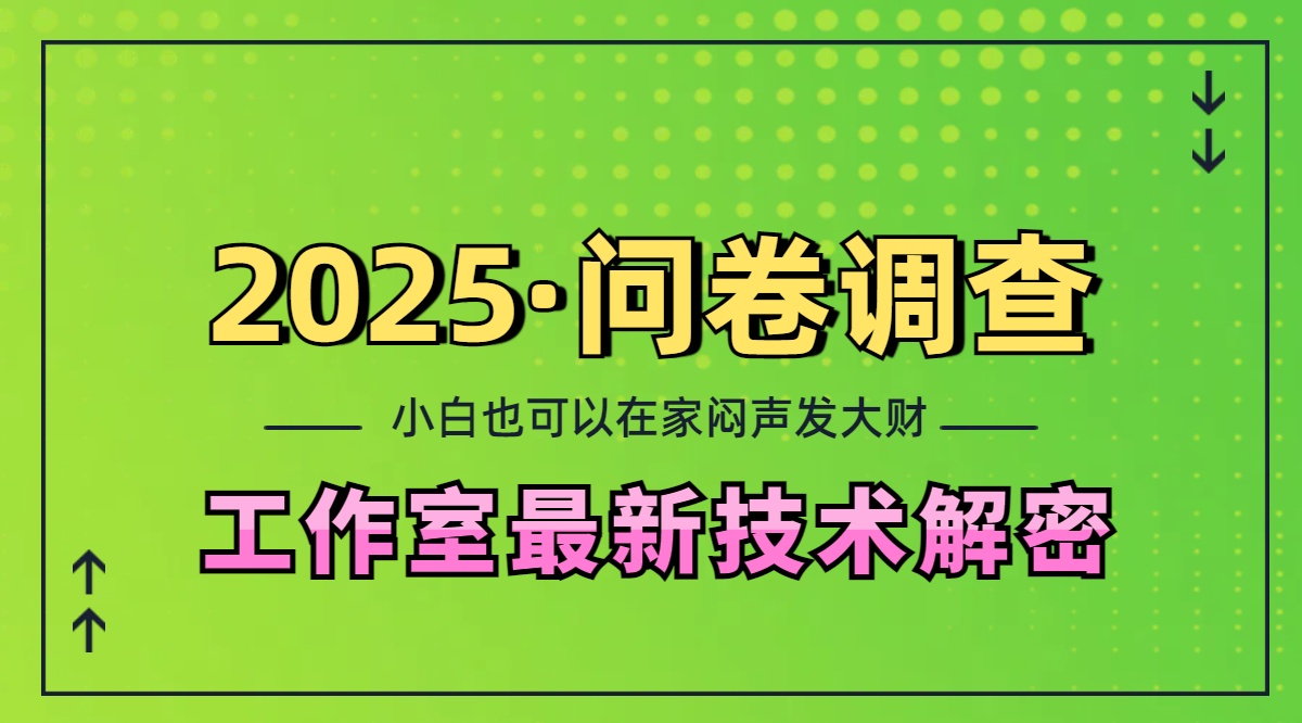 2025《问卷调查》最新工作室技术解密：一个人在家也可以闷声发大财，小白一天200+，可矩阵放大即刻搞钱-网创项目资源站-副业项目-创业项目-搞钱项目即刻搞钱