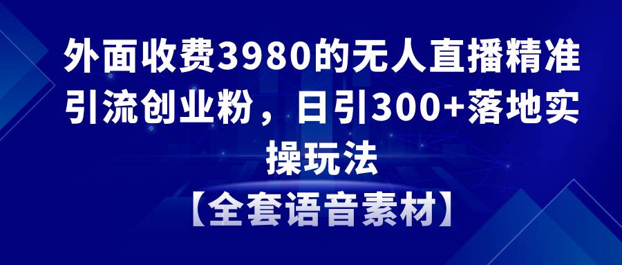 无人直播精准引流创业粉，日引300+落地实操玩法【全套语音素材】即刻搞钱-网创项目资源站-副业项目-创业项目-搞钱项目即刻搞钱
