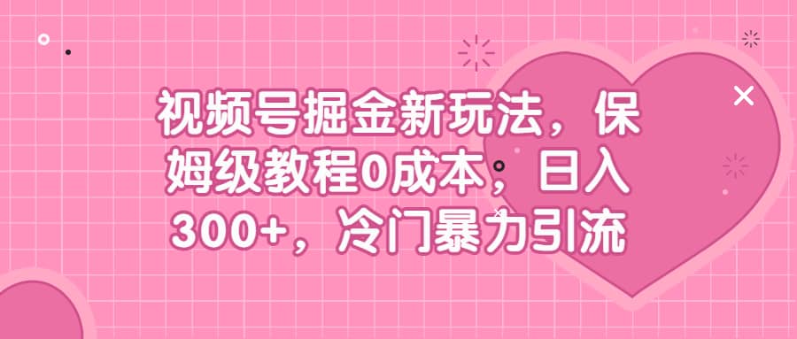 视频号掘金新玩法，保姆级教程0成本，日入300+，冷门暴力引流即刻搞钱-网创项目资源站-副业项目-创业项目-搞钱项目即刻搞钱