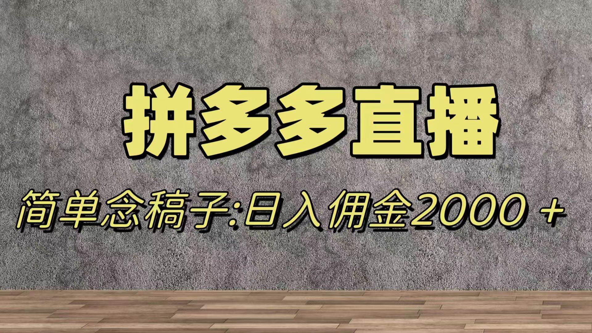 蓝海赛道拼多多直播，无需露脸，日佣金2000＋即刻搞钱-网创项目资源站-副业项目-创业项目-搞钱项目即刻搞钱