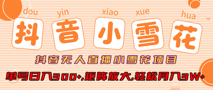 抖音无人直播，小雪花项目，单号日入300+,矩阵放大,轻松月入3W+即刻搞钱-网创项目资源站-副业项目-创业项目-搞钱项目即刻搞钱