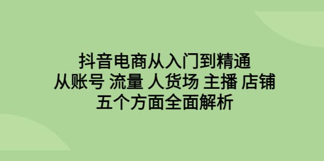 抖音电商从入门到精通，从账号 流量 人货场 主播 店铺五个方面全面解析即刻搞钱-网创项目资源站-副业项目-创业项目-搞钱项目即刻搞钱
