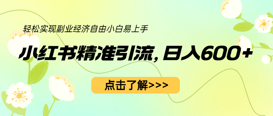 小红书精准引流，小白日入600+，轻松实现副业经济自由（教程+1153G资源）即刻搞钱-网创项目资源站-副业项目-创业项目-搞钱项目即刻搞钱
