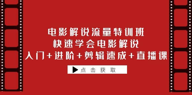 电影解说流量特训班：快速学会电影解说，入门+进阶+剪辑速成+直播课即刻搞钱-网创项目资源站-副业项目-创业项目-搞钱项目即刻搞钱