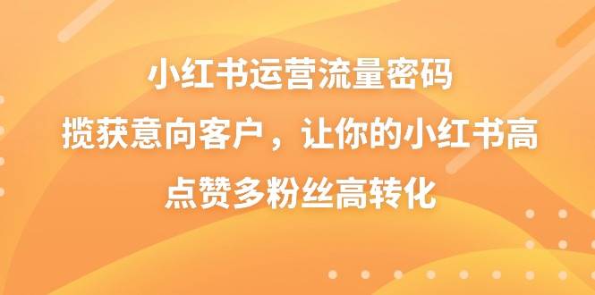 小红书运营流量密码，揽获意向客户，让你的小红书高点赞多粉丝高转化即刻搞钱-网创项目资源站-副业项目-创业项目-搞钱项目即刻搞钱