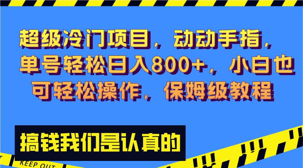 超级冷门项目,动动手指，单号轻松日入800+，小白也可轻松操作，保姆级教程即刻搞钱-网创项目资源站-副业项目-创业项目-搞钱项目即刻搞钱