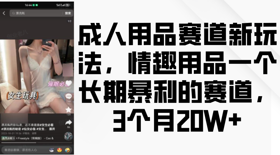 情趣用品一个长期暴利的赛道，成人用品赛道新玩法，3个月20W+即刻搞钱-网创项目资源站-副业项目-创业项目-搞钱项目即刻搞钱