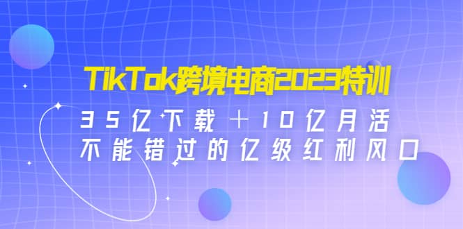 TikTok跨境电商2023特训：35亿下载＋10亿月活，不能错过的亿级红利风口即刻搞钱-网创项目资源站-副业项目-创业项目-搞钱项目即刻搞钱