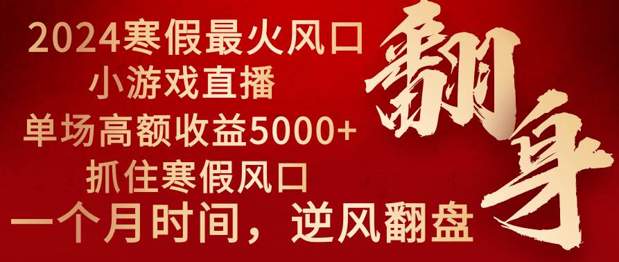 2024年最火寒假风口项目 小游戏直播 单场收益5000+抓住风口 一个月直接提车即刻搞钱-网创项目资源站-副业项目-创业项目-搞钱项目即刻搞钱