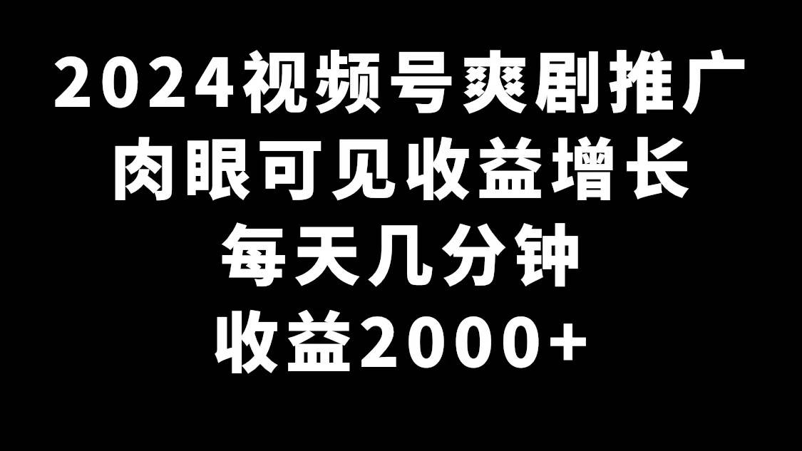 2024视频号爽剧推广，肉眼可见的收益增长，每天几分钟收益2000+即刻搞钱-网创项目资源站-副业项目-创业项目-搞钱项目即刻搞钱
