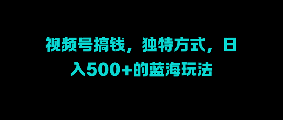 视频号搞钱，独特方式，日入500+的蓝海玩法即刻搞钱-网创项目资源站-副业项目-创业项目-搞钱项目即刻搞钱
