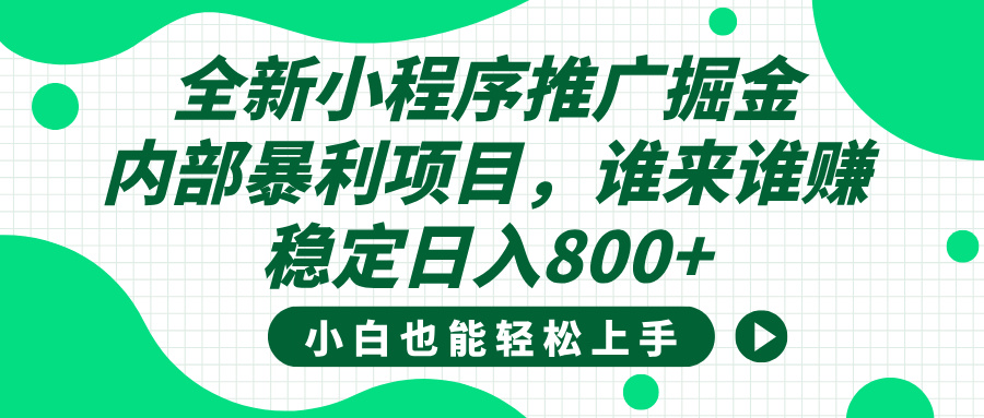 全新小程序推广掘金，内部暴利项目，小白轻松上手，稳定日入800+即刻搞钱-网创项目资源站-副业项目-创业项目-搞钱项目即刻搞钱