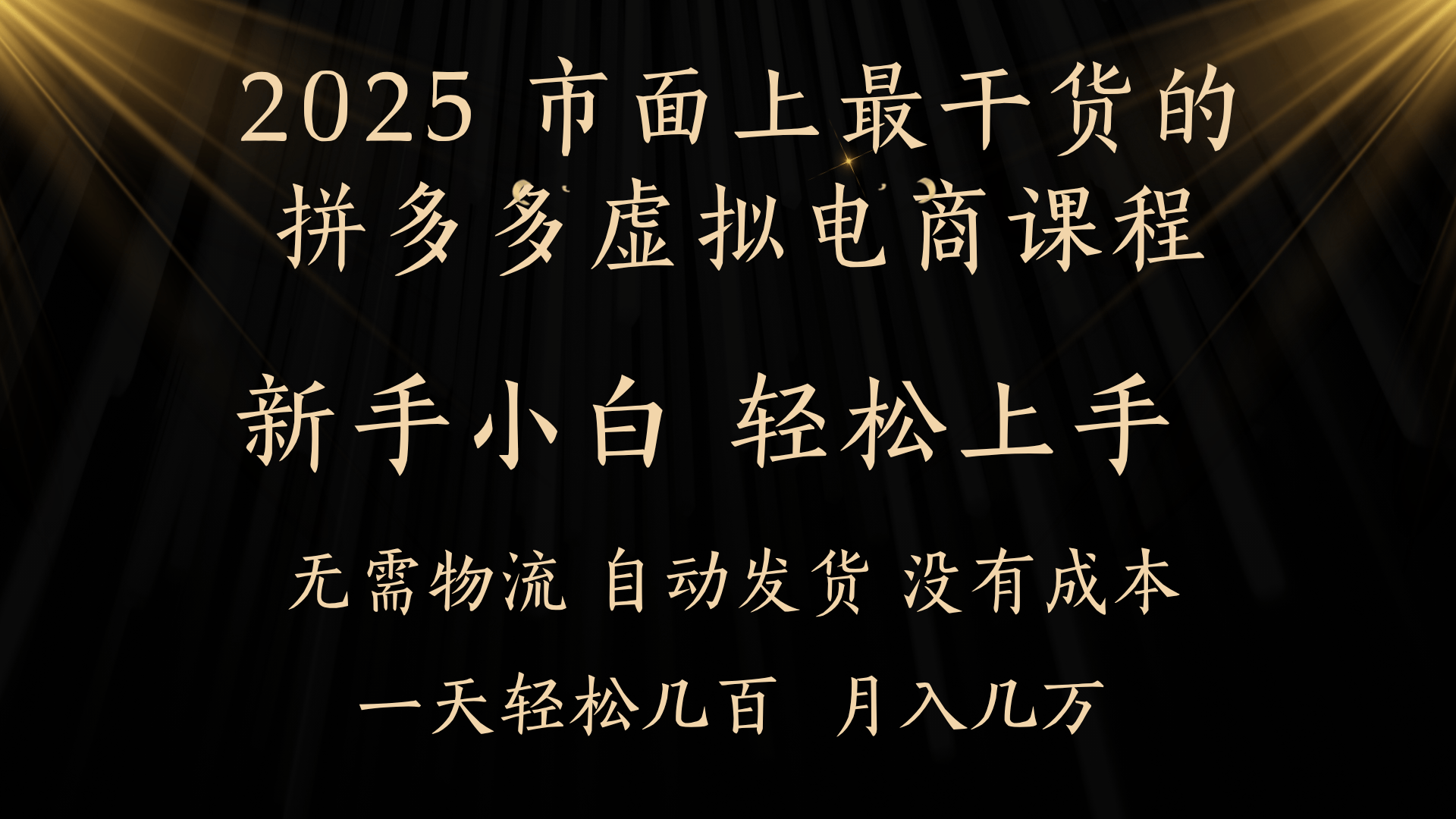 25年最干货的拼多多虚拟电商课程，小白轻松上手，月入过万只是门槛！虚拟电商，如皓月见青天！即刻搞钱-网创项目资源站-副业项目-创业项目-搞钱项目即刻搞钱
