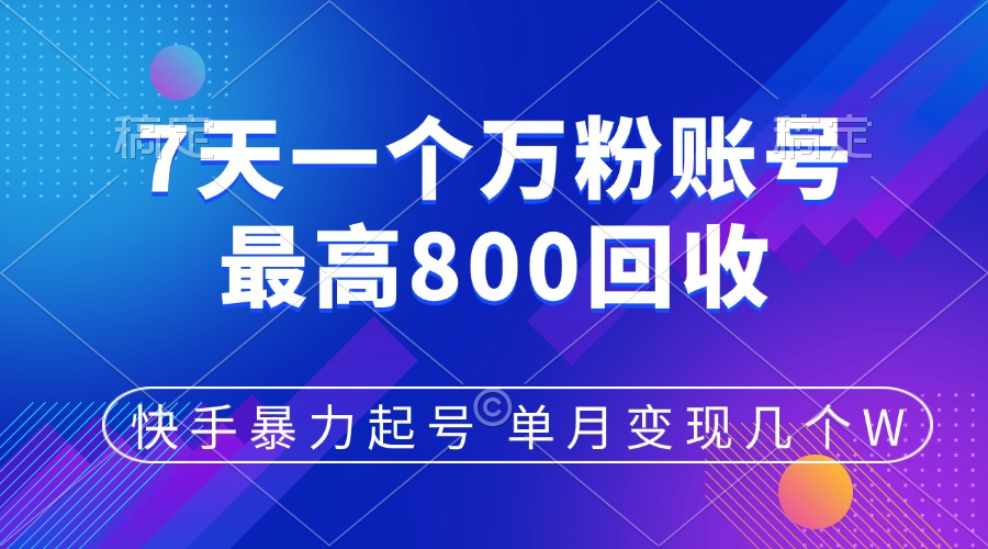 快手暴力起号，7天涨万粉，小白当天起号，多种变现方式，账号包回收，单月变现几个W即刻搞钱-网创项目资源站-副业项目-创业项目-搞钱项目即刻搞钱