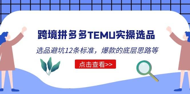 跨境拼多多TEMU实操选品运营方法，选品避坑12条标准，爆款的底层思路等即刻搞钱-网创项目资源站-副业项目-创业项目-搞钱项目即刻搞钱