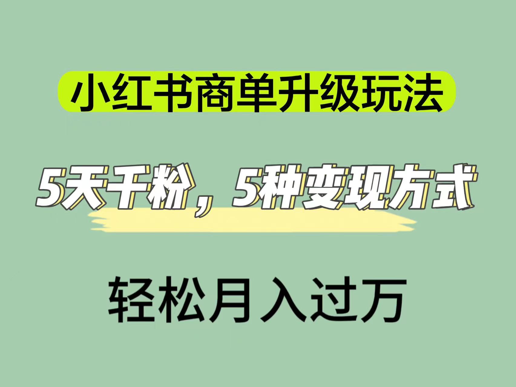 小红书商单升级玩法，5天千粉，5种变现渠道，轻松月入1万+即刻搞钱-网创项目资源站-副业项目-创业项目-搞钱项目即刻搞钱