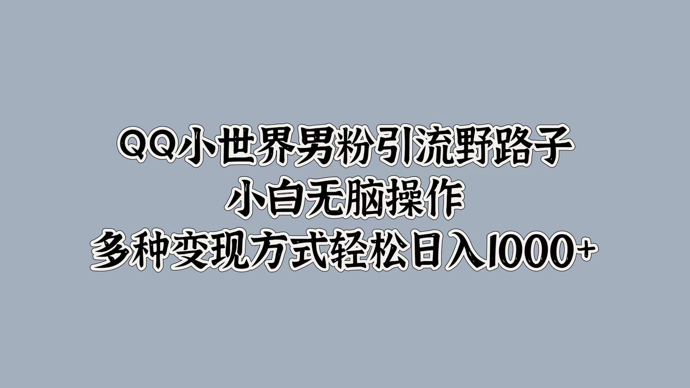 QQ小世界男粉引流野路子，小白无脑操作，多种变现方式轻松日入1000+即刻搞钱-网创项目资源站-副业项目-创业项目-搞钱项目即刻搞钱