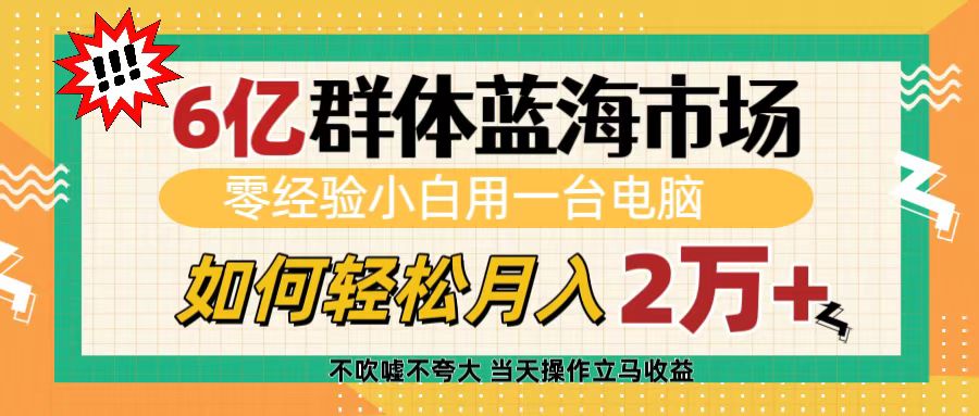 6亿群体蓝海市场，零经验小白用一台电脑，如何轻松月入2万+即刻搞钱-网创项目资源站-副业项目-创业项目-搞钱项目即刻搞钱