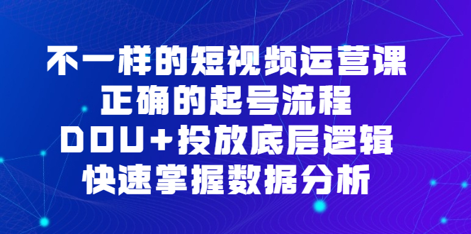 不一样的短视频运营课，正确的起号流程，DOU+投放底层逻辑，快速掌握数据分析即刻搞钱-网创项目资源站-副业项目-创业项目-搞钱项目即刻搞钱
