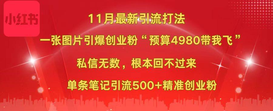 小红书11月最新图片打法，一张图片引爆创业粉“预算4980带我飞”，私信无数，根本回不过来，单条笔记引流500+精准创业粉即刻搞钱-网创项目资源站-副业项目-创业项目-搞钱项目即刻搞钱