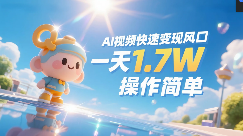 《Ai视频变现风口，一天1.7W，收入无上限，操作简单》即刻搞钱-网创项目资源站-副业项目-创业项目-搞钱项目即刻搞钱