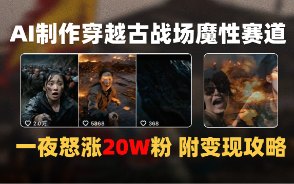 AI制作穿越古战场视频一夜涨粉20W保姆级教学（附AI变现指南）即刻搞钱-网创项目资源站-副业项目-创业项目-搞钱项目即刻搞钱