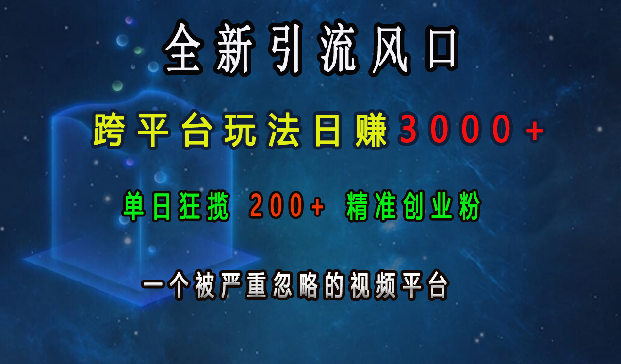 全新引流风口，跨平台玩法日赚3000+，单日狂揽200+精准创业粉，一个被严重忽略的视频平台即刻搞钱-网创项目资源站-副业项目-创业项目-搞钱项目即刻搞钱