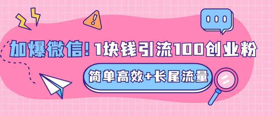低成本高回报，1块钱引流100个精准创业粉，简单高效+长尾流量，单人单日引流500+创业粉，加爆你的微信即刻搞钱-网创项目资源站-副业项目-创业项目-搞钱项目即刻搞钱