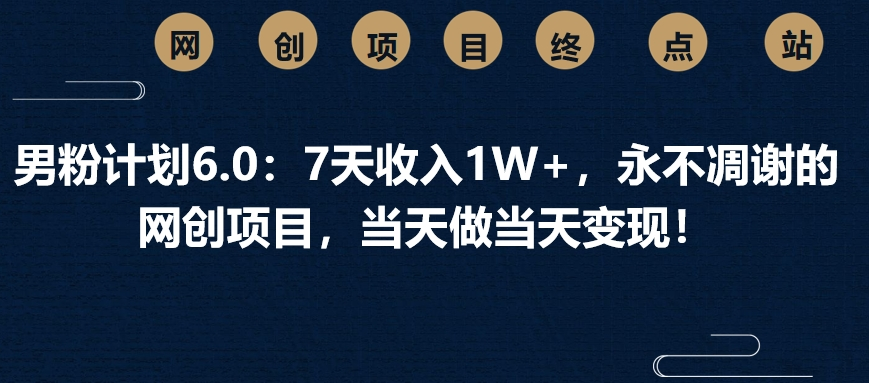 男粉计划6.0：7天收入1W+，永不凋谢的网创项目，当天做当天变现！即刻搞钱-网创项目资源站-副业项目-创业项目-搞钱项目即刻搞钱