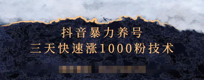 抖音暴力养号，三天快速涨1000粉技术【视频课程】即刻搞钱-网创项目资源站-副业项目-创业项目-搞钱项目即刻搞钱