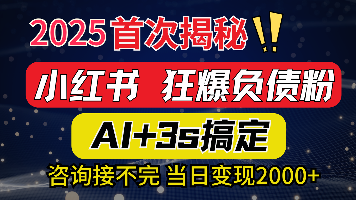 2025引流天花板：最新小红书狂暴负债粉思路，咨询接不断，当日入2000+即刻搞钱-网创项目资源站-副业项目-创业项目-搞钱项目即刻搞钱