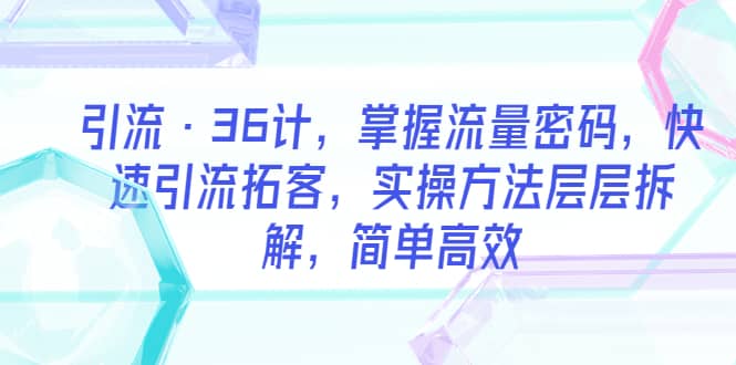 引流·36计，掌握流量密码，快速引流拓客，实操方法层层拆解，简单高效即刻搞钱-网创项目资源站-副业项目-创业项目-搞钱项目即刻搞钱