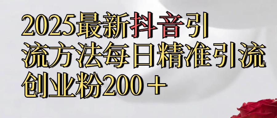 2025最新,抖音引流,方法每日精准引流创业粉300＋即刻搞钱-网创项目资源站-副业项目-创业项目-搞钱项目即刻搞钱