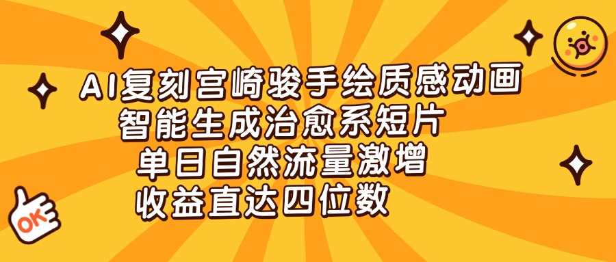 AI复刻宫崎骏手绘质感动画，智能生成治愈系短片，单日自然流量激增，收益直达四位数即刻搞钱-网创项目资源站-副业项目-创业项目-搞钱项目即刻搞钱