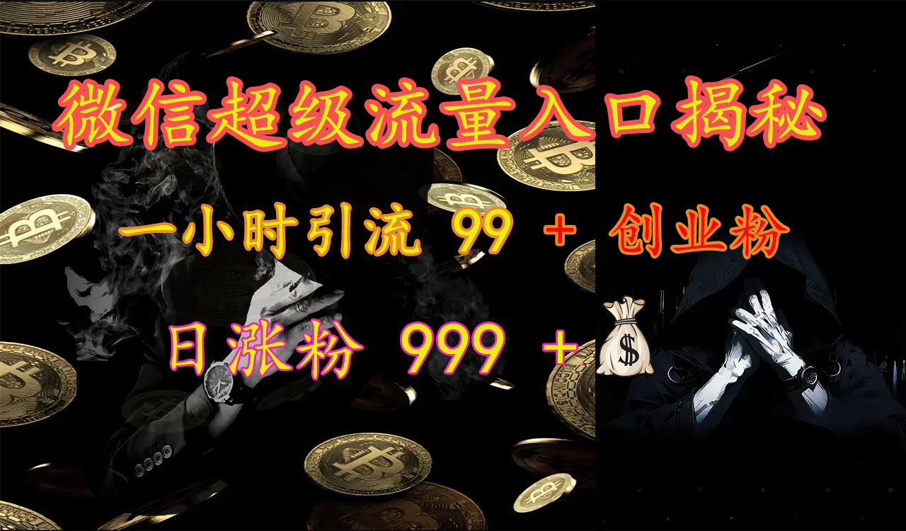 微信超级流量入口揭秘：一小时引流 99 + 创业粉，日涨粉 999 +【揭秘】即刻搞钱-网创项目资源站-副业项目-创业项目-搞钱项目即刻搞钱