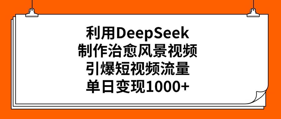 利用DeepSeek，制作治愈风景视频，引爆短视频流量，单日变现1000+即刻搞钱-网创项目资源站-副业项目-创业项目-搞钱项目即刻搞钱