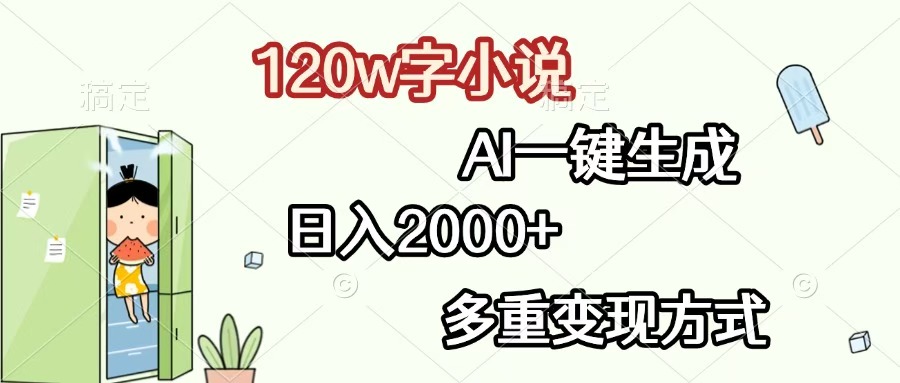120w字小说，AI一键生成，日入2000+，多重变现方式即刻搞钱-网创项目资源站-副业项目-创业项目-搞钱项目即刻搞钱