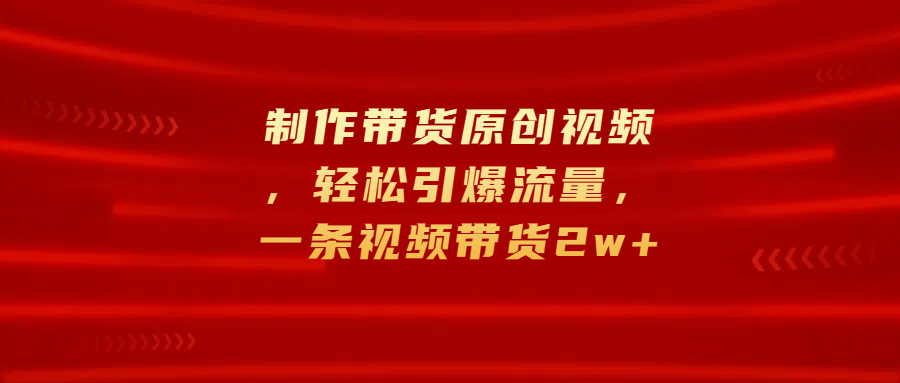 制作带货原创视频，轻松引爆流量，一条视频带货2w+即刻搞钱-网创项目资源站-副业项目-创业项目-搞钱项目即刻搞钱
